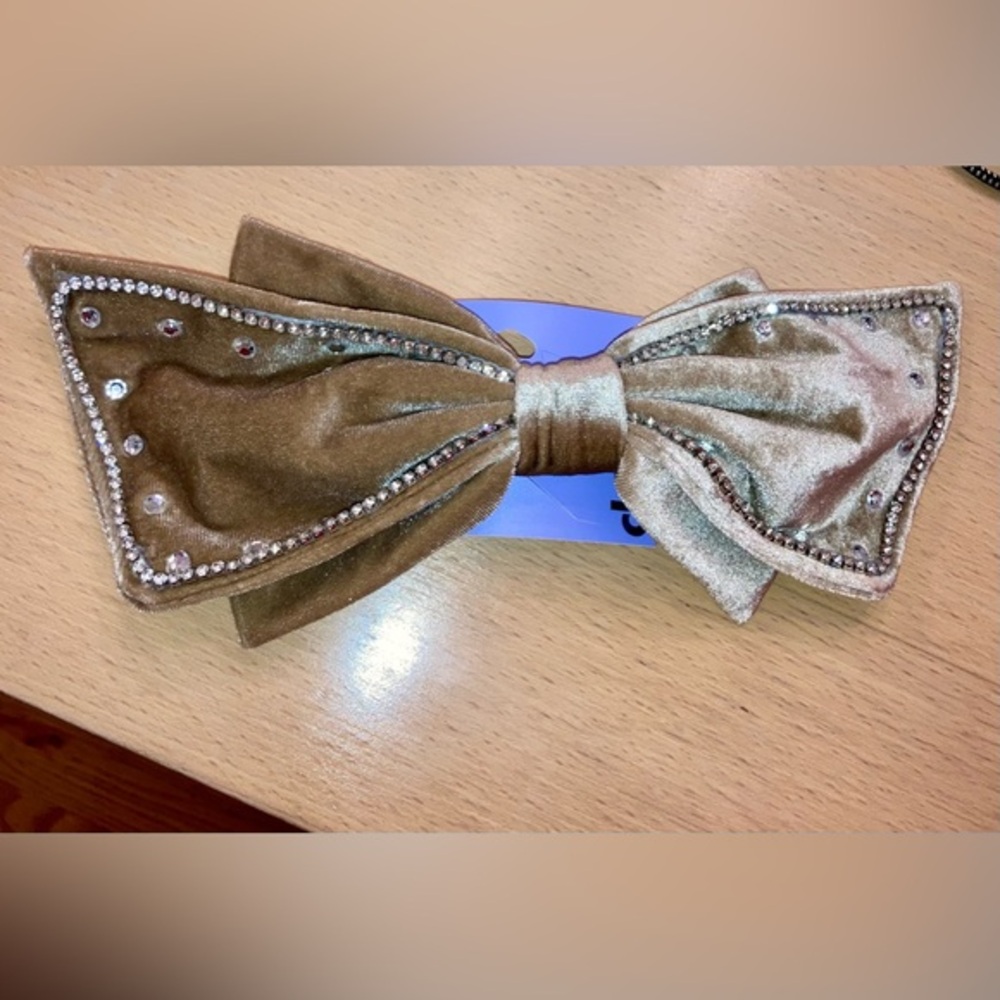 Velvet Hair Bow w Rhinestones - Taupe NWT